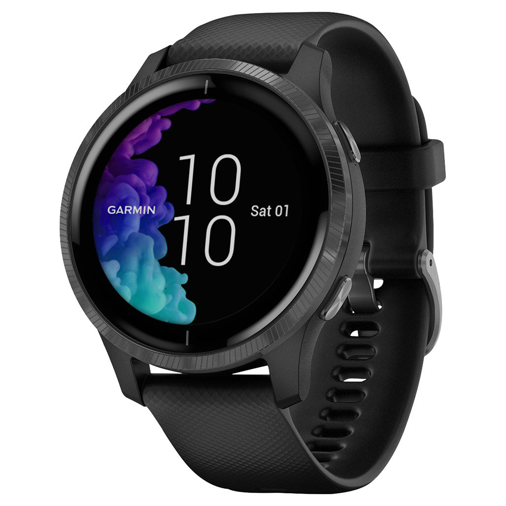 Garmin Venu GPS Smartwatch Slate Stainless Steel Bezel with Black Case and Silicone Band, 30034090885372, Available at 961Souq