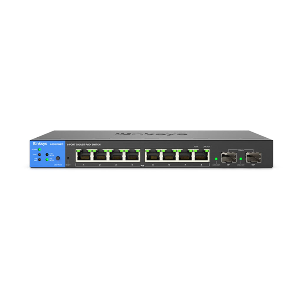 Linksys LGS310MPC 8-Port Managed Gigabit PoE+ Switch with 2 1G SFP Uplinks 110W, 31734712828156, Available at 961Souq
