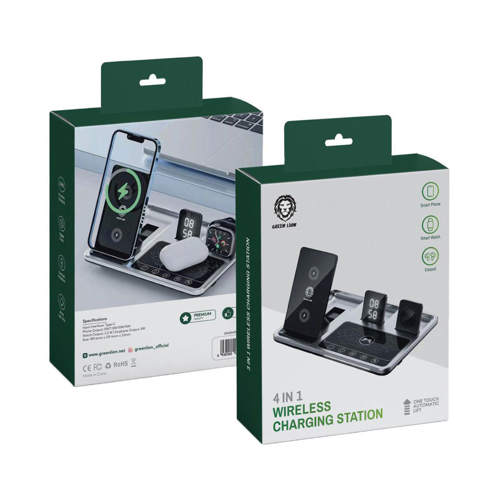 Green Lion 4 in 1 Wireless Charging Station 15W – Black, 31575818535164, Available at 961Souq